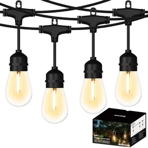 LED Outdoor String Lights 48Ft Patio Lights with 16 Shatterproof S14 Vintage ... - Picture 1 of 9