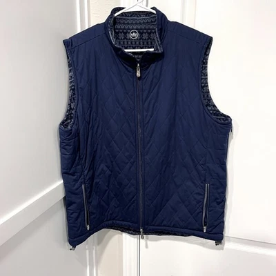 Chaleco Peter Millar Para Hombres XL Azul Acolchado Cremallera Completa Vellón Reversible Golf Fair Isle Foto 1 de 4