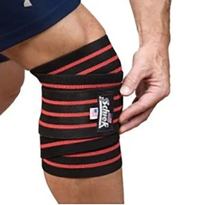 Schiek Black Line Heavy Duty Knee Wraps, 78 inch x 3 inch Black Red Stripe - Picture 1 of 1