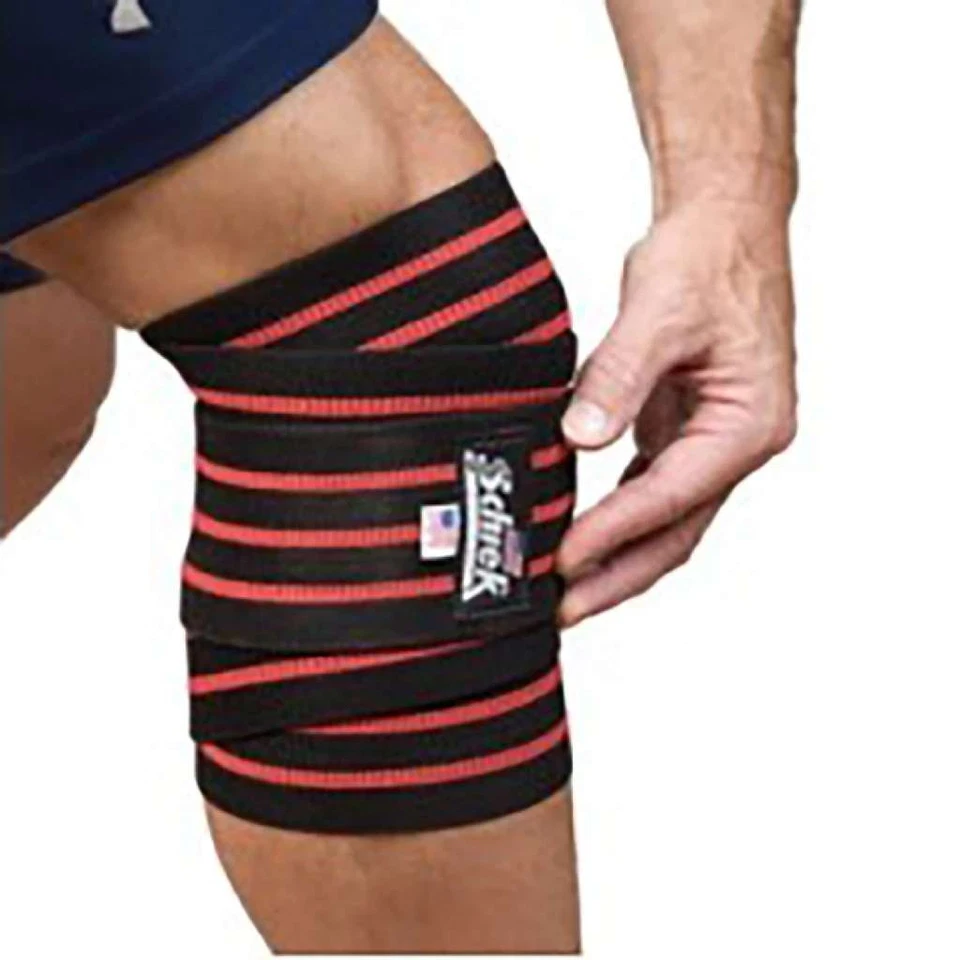 Schiek Black Line Heavy Duty Knee Wraps, 78 inch x 3 inch Black Red Stripe - Image 1 of 1