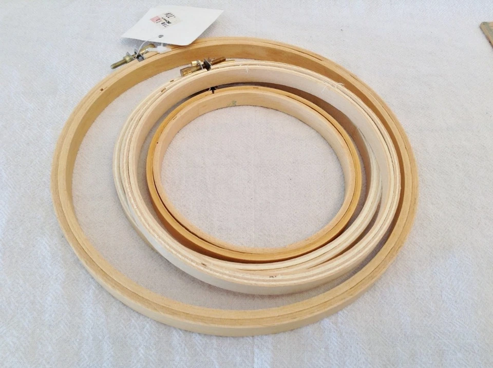 Lot of 4 Vintage Wooden Embroidery Hoop Cross Stitch Frames 7", two 5", 4" - Image 1 of 4
