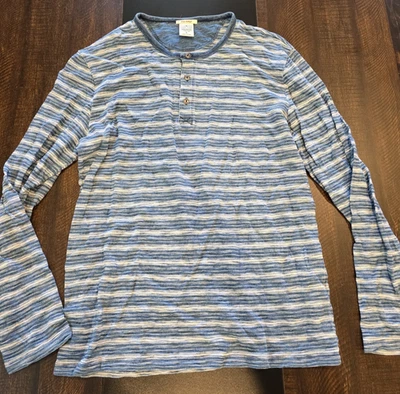 Camisa Henley Para Hombres Lucky Brand True Indigo Manga Larga Rayas Azul Blanco Grande L Foto 1 de 4