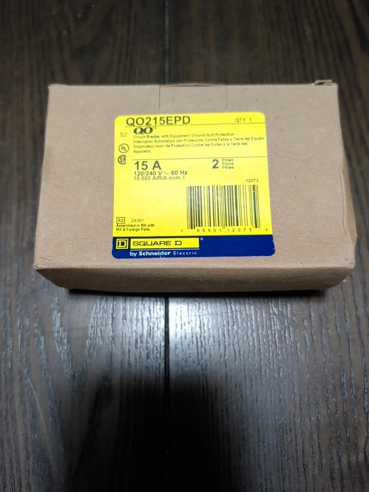 New, Schneider Electric, QO215EPD5237, SQUARE D - CB GROUND FAULT 2P 15A 240VAC - Image 1 of 1