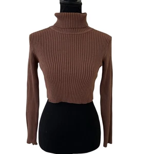 Daisy Damen Pullover Crop gerippt Rollkragen braun Größe M - Bild 1 von 7