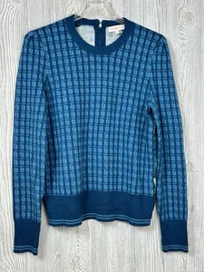 Tory Burch Walda bedruckter Wollpullover Skarabäus Käferrücken blau grün Größe Large - Bild 1 von 12