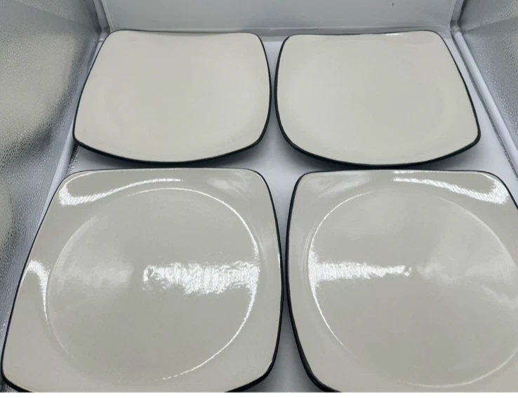 4 Corelle Hearthstone Royal White Square Individual Dinner Plate White/Black EUC - Image 1 of 4