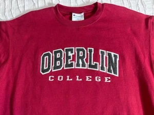 Champion Sweatshirt Mens XL Red Logo OBERLIN COLLEGE Fleece Lined Crew Neck - Picture 1 of 18