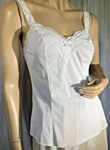 Top Cami Vintage Blanco Olga Correa de Encaje Nylon Tejido Sedoso M Camisola Años 70 Costura - Imagen 1 de 8