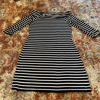 Vestido para mujer White House Black Market negro blanco a rayas cuello barco talla M Foto 1 de 4