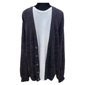 Vintage At Ease Cardigan 90s Rainbow Fleck Kurt Cobain Sweater - Mens Large - Picture 1 of 7