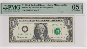 Fr 1921-I 1995 $1 FRN I99472187A PMG 65EPQ GEM HIGH SERIAL ST LOUIS GREEN SEAL - Picture 1 of 2