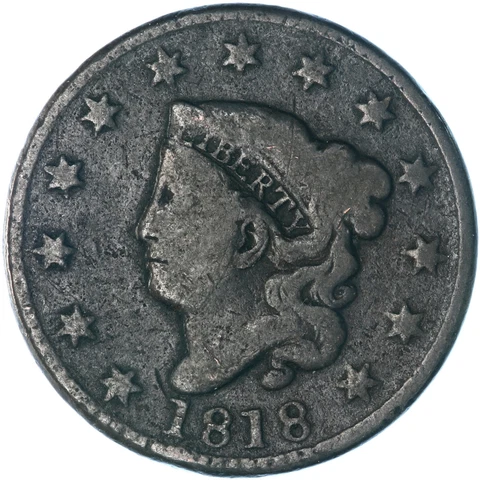1818 (P) Coronet Large Cent Good GD See Pics A702 Cover