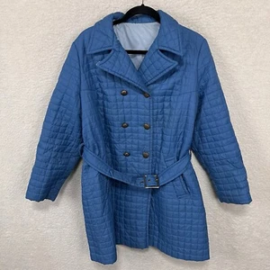 Vintage White Bear Of St Paul Coat Women’s 18 Blue Quilted Belted Button Up USA - Picture 1 of 13