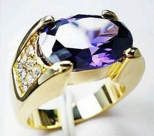 Mens Halo Rings Purple Amethyst Gold Filled Wedding Gift Size 8-11 - Picture 1 of 10