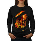 Wellcoda Flame Cool Skull Womens Sweatshirt, Flaming Casual Pullover Jumper
