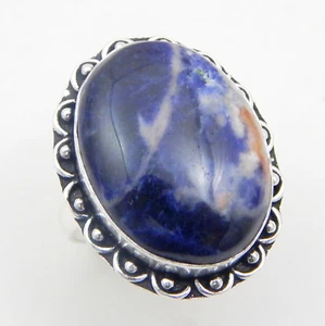 Natural Sodalite GemStone Ring 925 Sterling Silver Plated Jewelry Size 8.5 - Picture 1 of 2