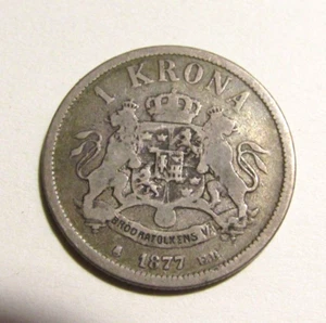 Schweden 1877 1 Krone Silber alte Münze - Bild 1 von 5