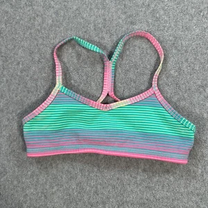 Sujetador deportivo Ivivva Lululemon niñas talla 6 rayas espalda deportiva rosa verde - Imagen 1 de 6