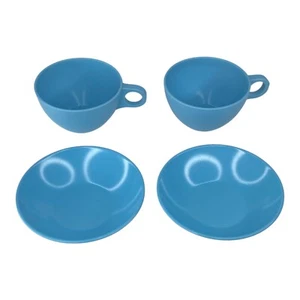 VTG 50s Blue Stetson Melamine 2 Coffee Cups and 2 bowls - Picture 1 of 10