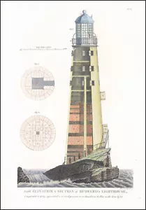 1813 EDYSTONE RUDYERD'S LIGHTHOUSE sección de elevación Eddystone (2) - Imagen 1 de 1