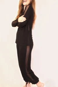 Women's Ladies Black Mesh Sides PJ's sleepwear loungewear Pajama set XXL - Picture 1 of 3