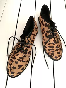 Women Ladies Casual Flats Lace Up Leopard Brogues 8 Pumps Work Shoes Round Toe - Picture 1 of 8