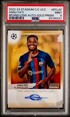 2022-23 Ansu Fati Topps Stadium Club Chrome Gold Autographed Card 11/50 PSA 9 - Image 1 of 3