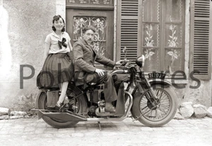 Paar sitzend auf Motorrad Automoto - Repro altes Foto Bj. 1930 - Bild 1 von 3
