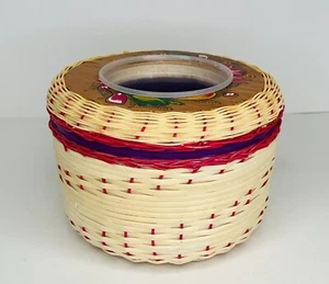 Woven Basket w/2 Bowls Made in Mexico Styrofoam Hand Painted *Missing Lid *READ - Picture 1 of 13