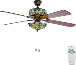 RIVER OF GOODS Stained Glass Magna Carta LED Ceiling Fan - 52" L x 52" W - Picture 1 of 6