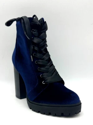 Steve Madden Laurie Blue Velvet Ankle Boots Heels Size 8 M Lace Up - Imagem 1 de 4