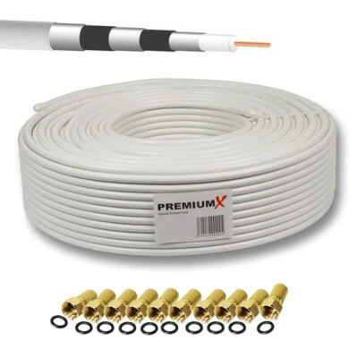 PremiumX 50m Koaxialkabel 135dB 5-fach SAT TV Antennenkabel DIGITAL Koax Kabel - Bild 1 von 4