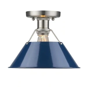 Golden Lighting 3306-FM PW-NVY Orwell PW 1-Light Pewter Flush Mount Light - Picture 1 of 1