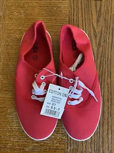 Cotton On Red Women’s Lace Up Sneaker Shoes Size 6.5-7 - Picture 1 of 2