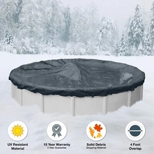 28' HEAVY Round Above Ground Winter Swimming Pool Solid Cover 15 Yr Wrnty 4FT OL - Picture 1 of 3