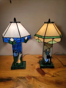 2 Golf Theme Stained Glass Night Lamps "HIS & HERS" ~~~SET OF 2~~~ 17" TALL - Picture 1 of 19