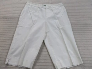 Pantalones capris Ralph Lauren para mujer 12 botones marfil bolsillos de pierna ancha tejido de algodón - Imagen 1 de 10
