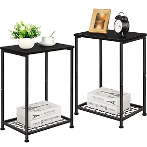 2PCS Nightstands Small Bedside Desk with Storage Shelf for Bedroom Living Room - Picture 1 of 8