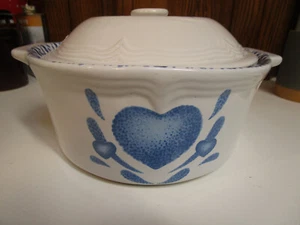 Vintage Country blau Herz bedeckt Auflaufform ~ 8" ~ 1 1/2 Quart - Bild 1 von 24
