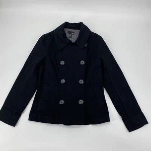 H&M Pea Coat Youth Size 12 Black Double Breasted Cotton Twill Blend Preppy Smart - Picture 1 of 6