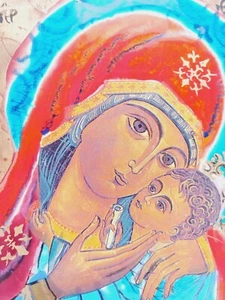 Michel Folscheid Emaille Keramik Religiös Bild Ikone Madonna Jesuskind Rarität - Bild 1 von 15