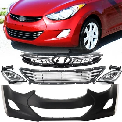 NEW Front Bumper Cover Fascia & Grille Fog Lights For 2011-2013 Hyundai Elantra Foto 1 de 4