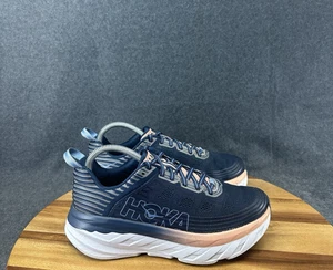 Hoka One One Bondi 6 Running Shoes Sz 8 Navy Blue/Peach Pink Running Shoes - Picture 1 of 13
