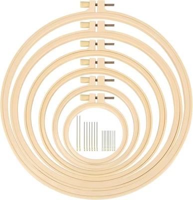 6 Pcs Embroidery Hoop Set 3.6-10.7" Plastic Cross Stitch w/ 16X Needles - Image 1 of 4