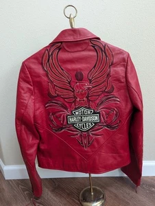 Harley-Davidson Women’s ISIS Eagle Red Leather Jacket Size Medium 97018-06VW - Picture 1 of 24