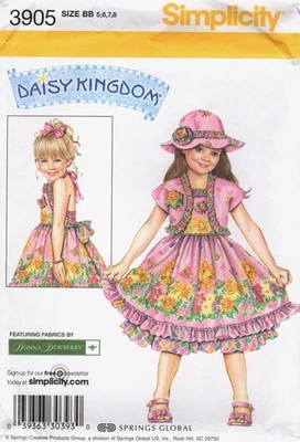 DAISY KINGDOM Child's Dress, Hat, Bolero Simplicity Pattern 3905 Sizes 5 to 8 - Image 1 of 2