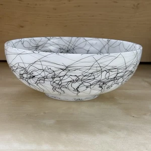 VTG Decorative Bowl Hazel Atlas MCM Atomic Black Drizzle Spaghetti String 10" - Picture 1 of 7