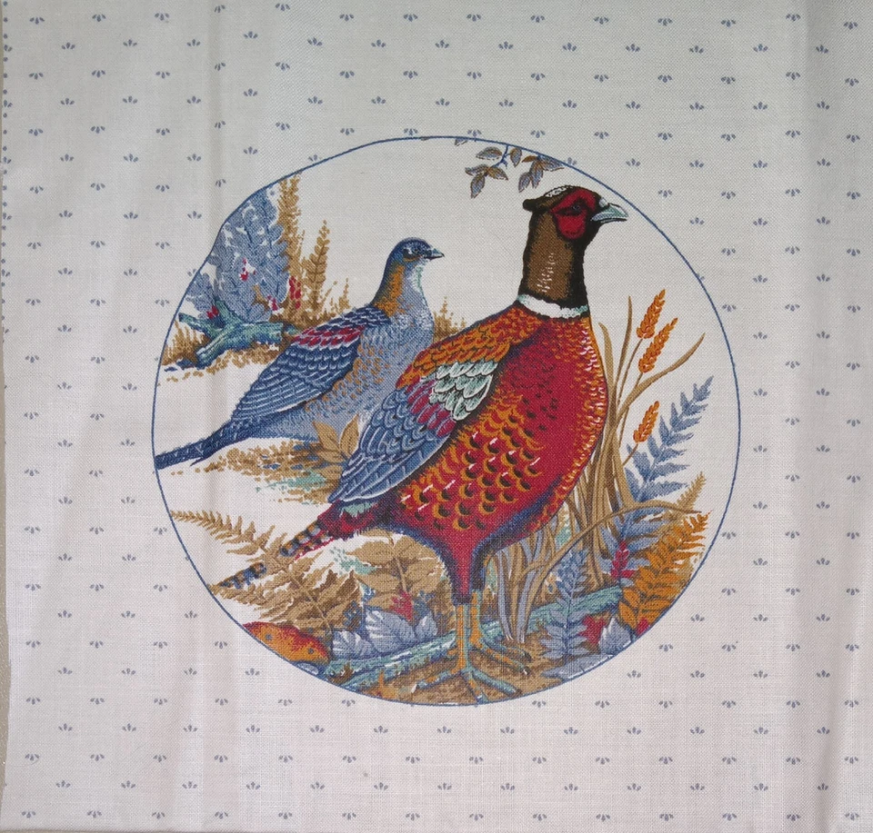 #1 ~ "Aves de Juego ~ Círculos de Parche de Imagen" ~ "Faisanes" ~ Panel de Tela de Algodón ~ Azul Foto 1 de 2