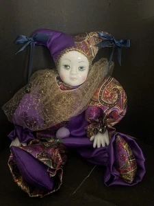 Vintage Mädchen Porzellan-Harlekin / Pierrot-Puppe Clown ca. 1980er Jahre - Bild 1 von 10
