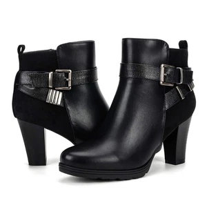 Women's Zipper Booties Chunky Stacked Heel Ankle Boots Buckle Strap Ankle - Picture 1 of 8